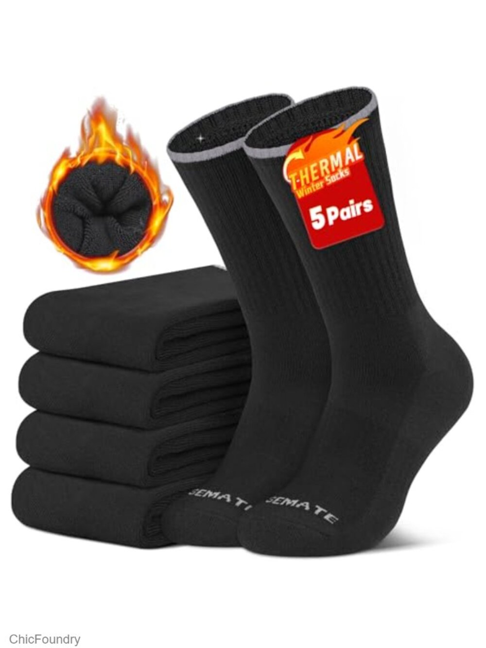 Men's Thermal Crew Socks Acrylic Cotton Cushioned Winter Boot Socks 5 Pairs